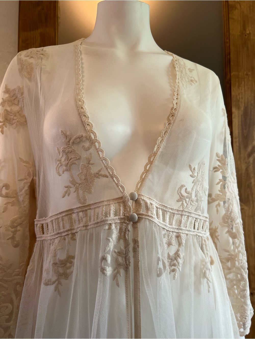 Torrid Mesh Embroidered Duster Kimono Ivory 00 M L 10 - Picture 7 of 15